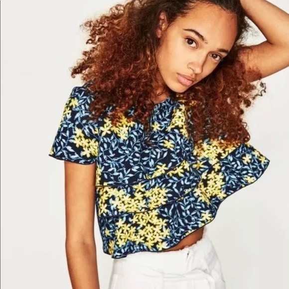 NWT Zara Basic Yellow Floral Ruffle Top NWT Zara Basic Yellow Floral Ruffle Top